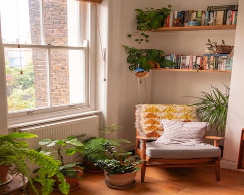 Cozy reading corner by a window with natural light